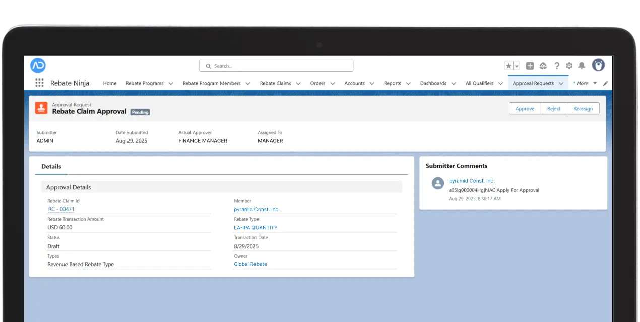 Rebate Claims Processing View