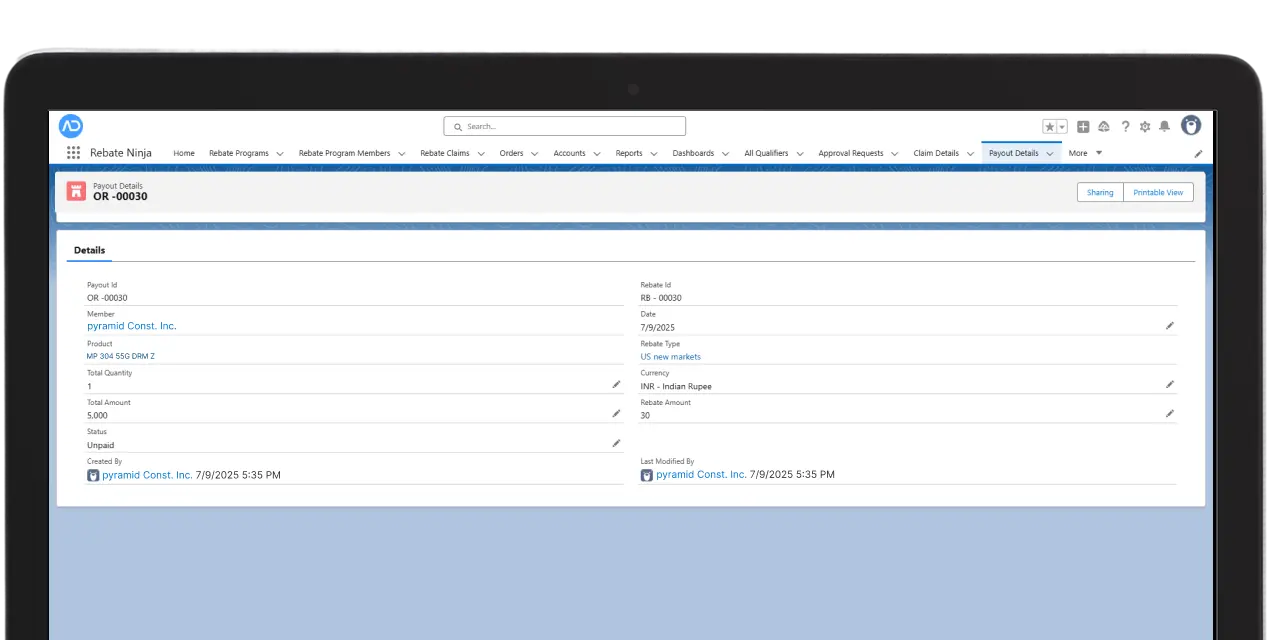 Payout Details Financial Summary